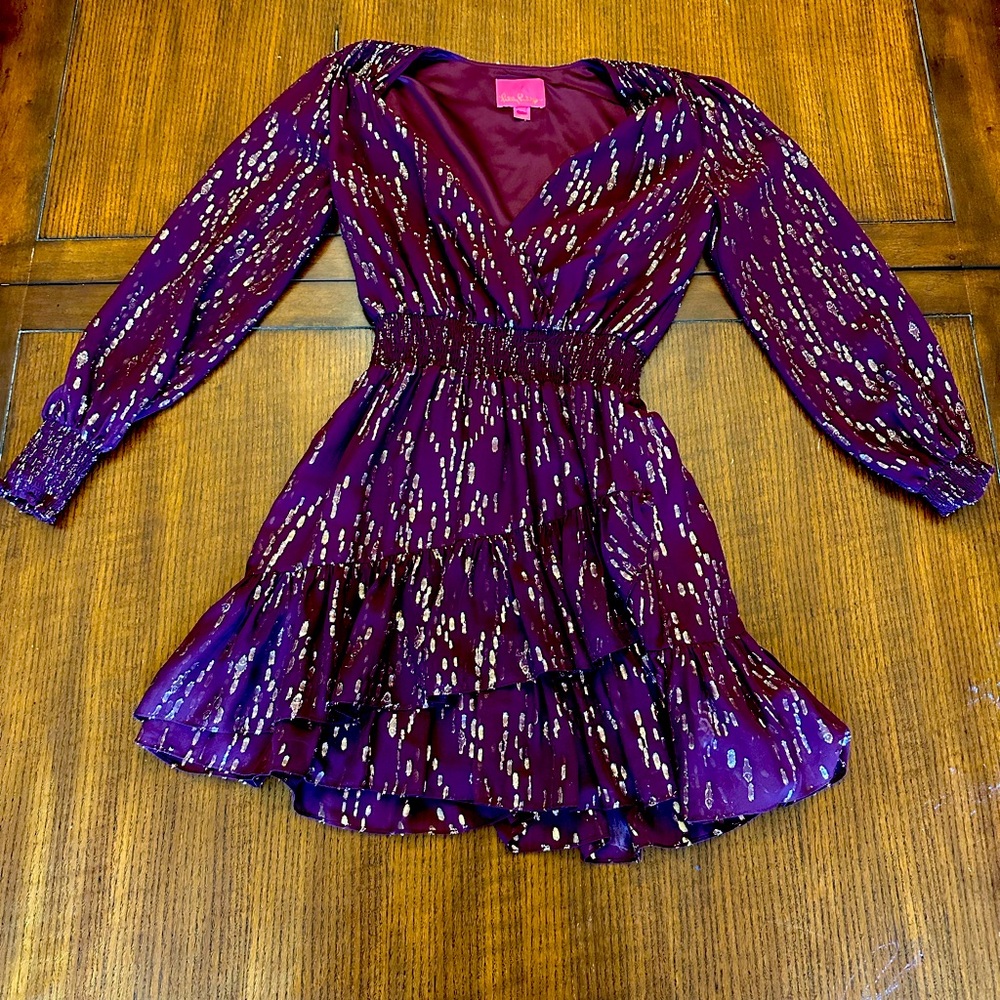 Lilly Pulitzer Cristiana Dress in Maroon/Burgundy and Gold, size 4